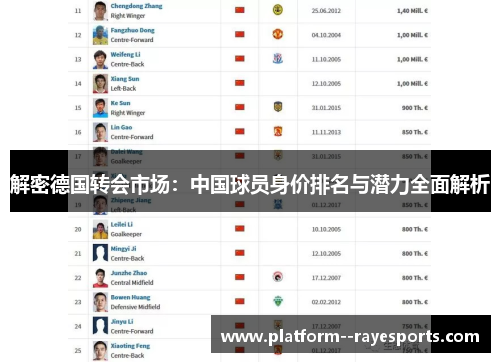 解密德国转会市场:中国球员身价排名与潜力全面解析 解密德国转会市场:中国球员身价排名与潜力全面解析