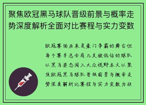 聚焦欧冠黑马球队晋级前景与概率走势深度解析全面对比赛程与实力变数